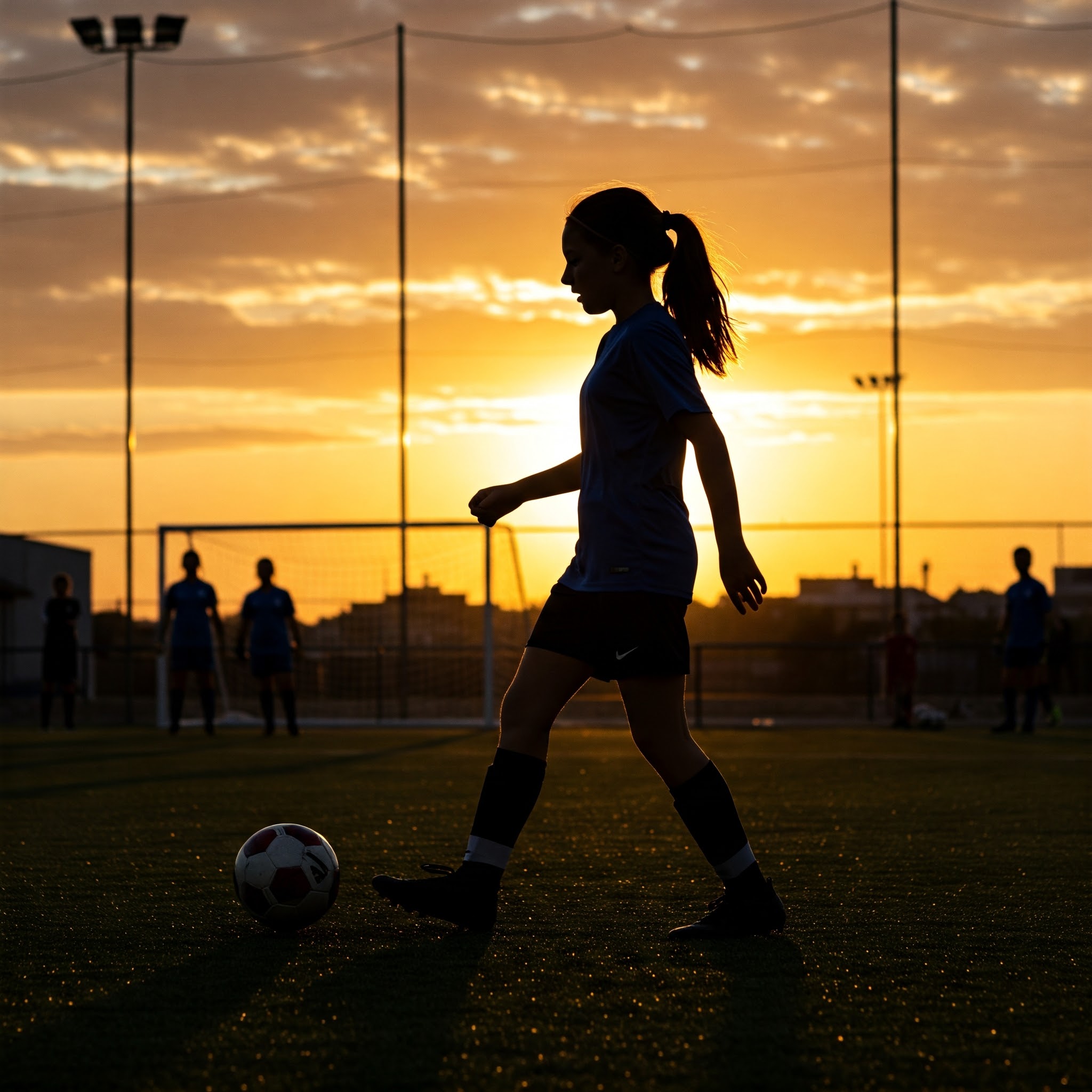 Silhouette de joueuse au coucher du soleil